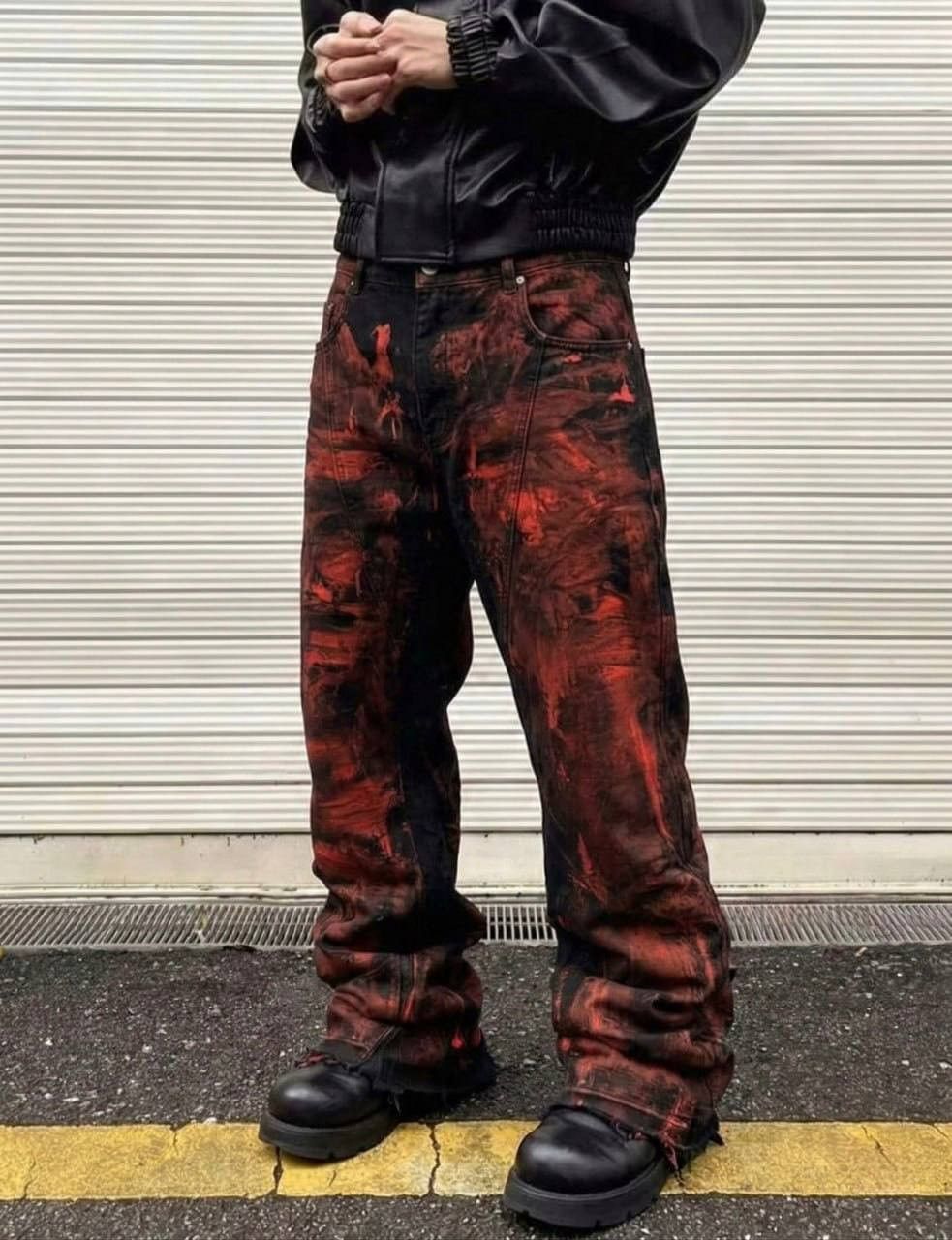Japanese Brand flare Red bootcut painted black jeans Size 30" / US 8 / IT 44 - 3 Thumbnail