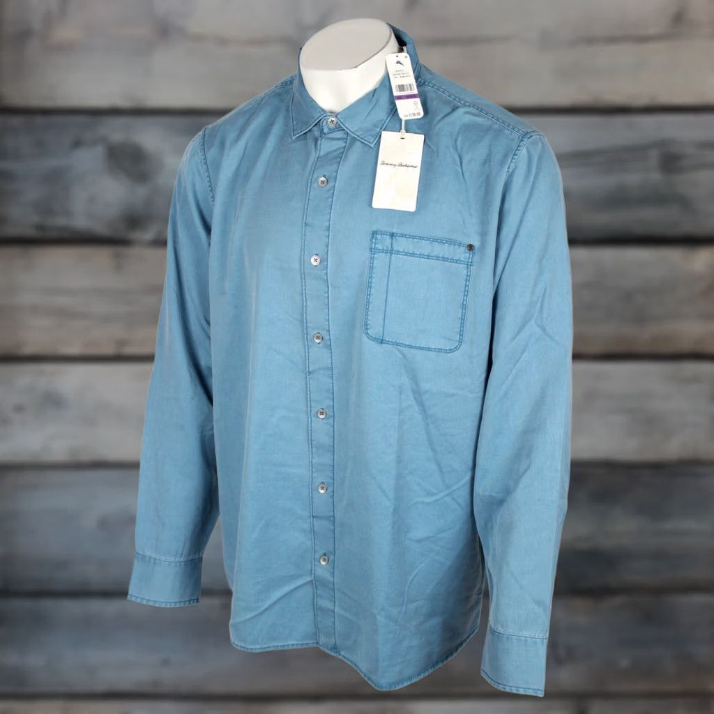 Tommy Bahama Tommy Bahama Men's Tahitian Twill Long Sleeve Button Shirt 2XL Tall Mambo Blue Size US XXL / EU 58 / 5 - 1 Thumbnail