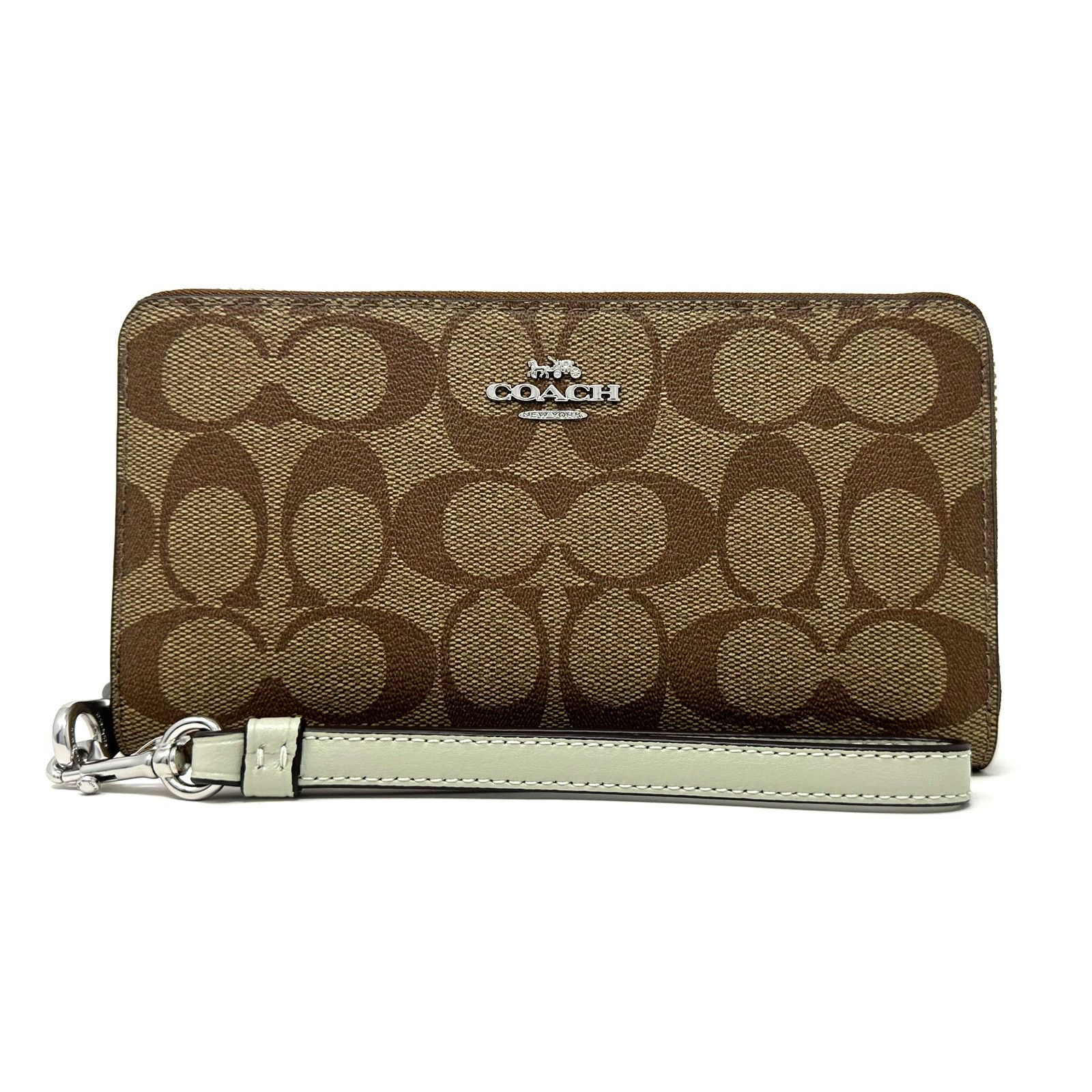 Coach Long Zip Around Wallet In Signature Canvas With Bow