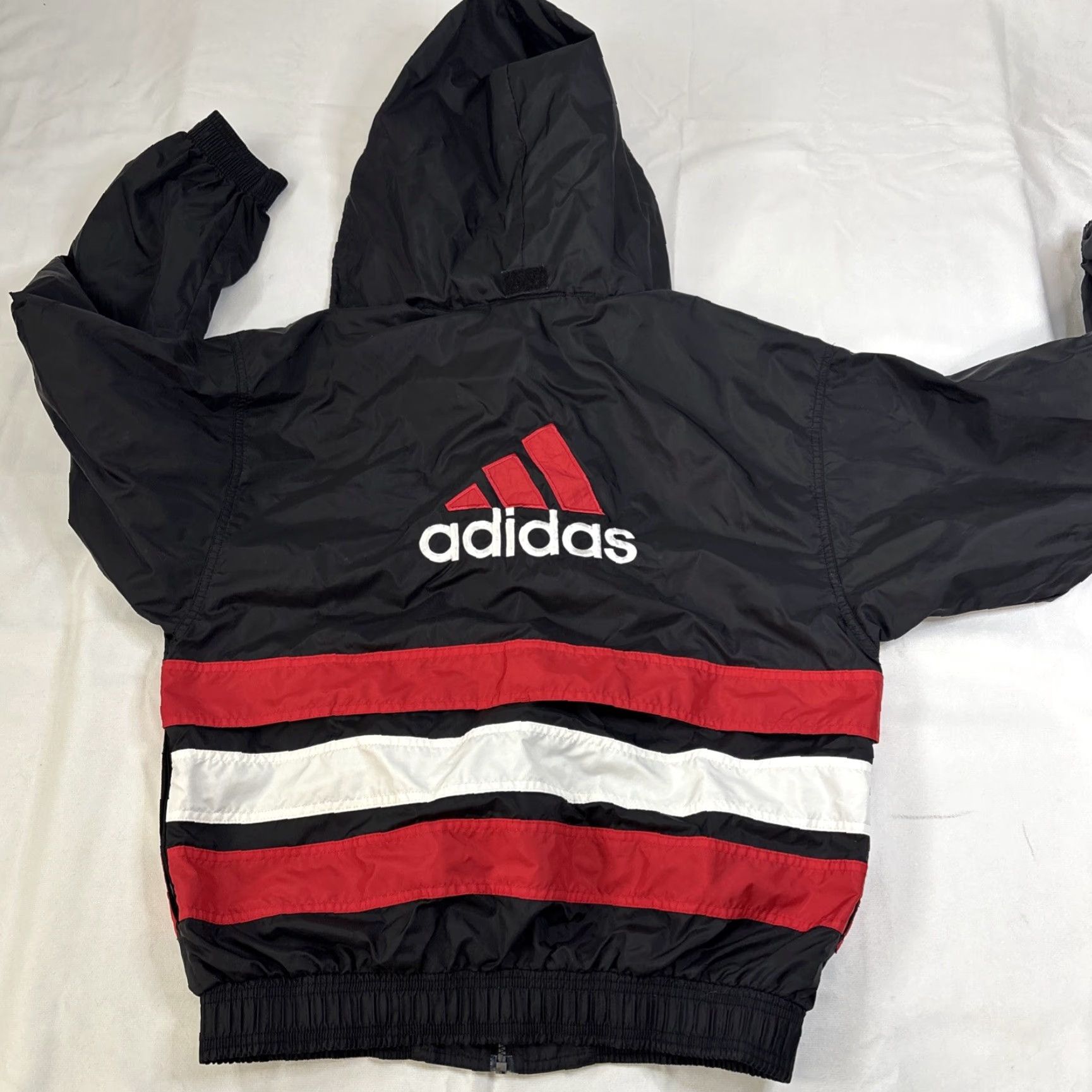 Adidas VINTAGE adidas Full Zip Track Jacket Striped Spellout Hooded M Black Men Large Nylon Windbreaker Jacket Size US M / EU 48-50 / 2 - 4 Thumbnail