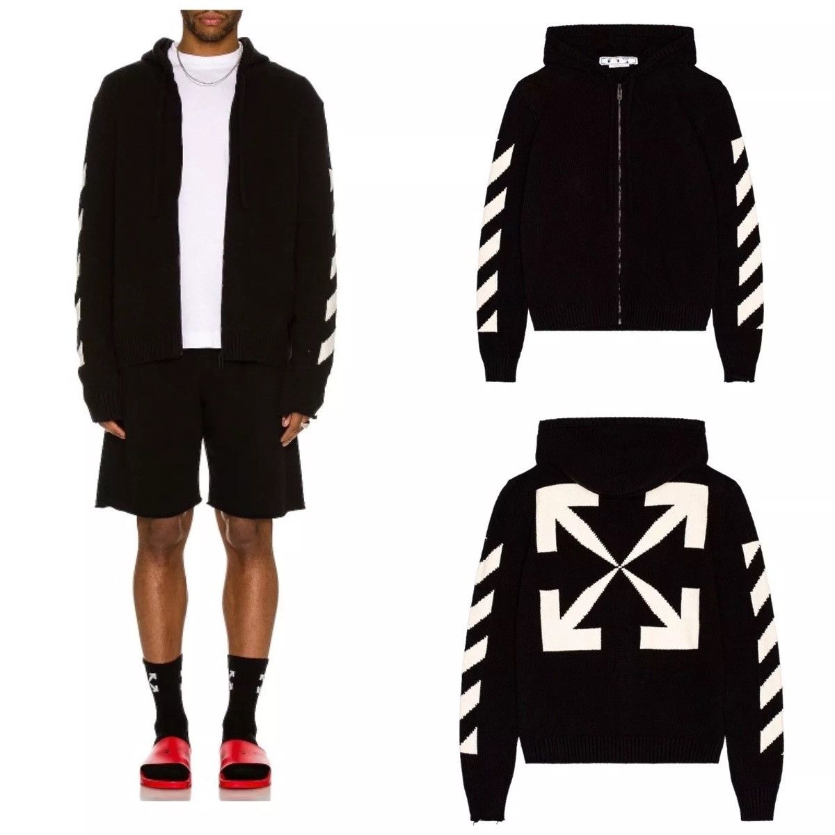 Off-White OFF-WHITE c/o Virgil Abloh Diagonal Full Zip Knit Hoodie Size US L / EU 52-54 / 3 - 1 Thumbnail