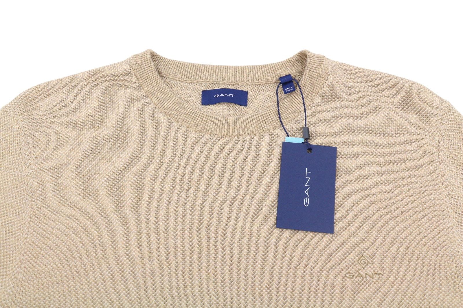 Gant MULTI TEXTURE C-NECK L Khaki Melange Beige Jumper 87319 Size US L / EU 52-54 / 3 - 5 Thumbnail