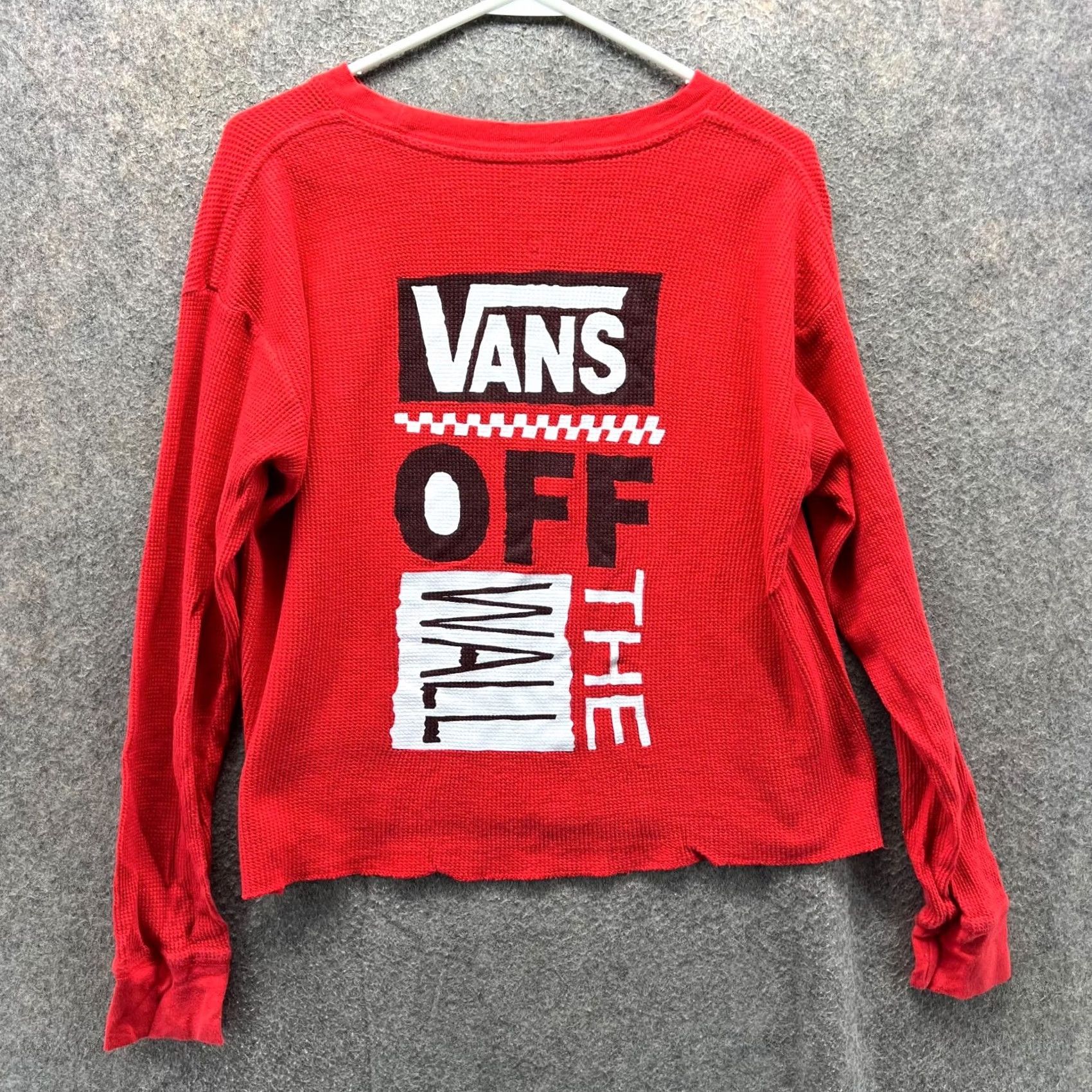 Vans VANS Shirt Womens Small Red Waffle Knit Cropped Top Thermal Long Sleeve Size S / US 4 / IT 40 - 2 Thumbnail