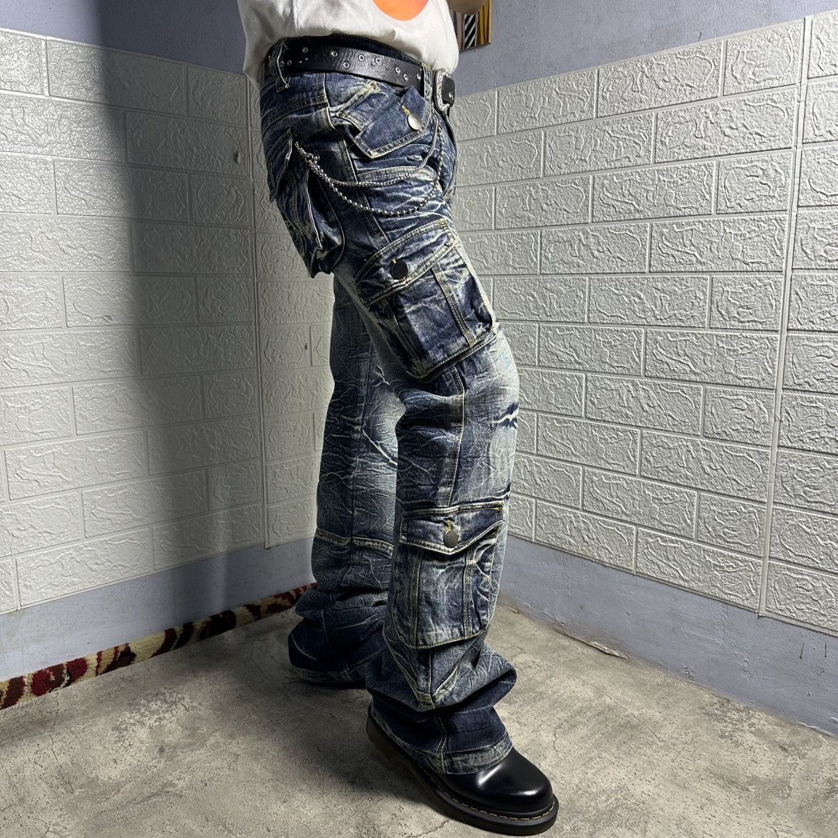 Japanese Brand Lowbox Distressed Flare Cargo Jeans Size US 31 - 6 Thumbnail