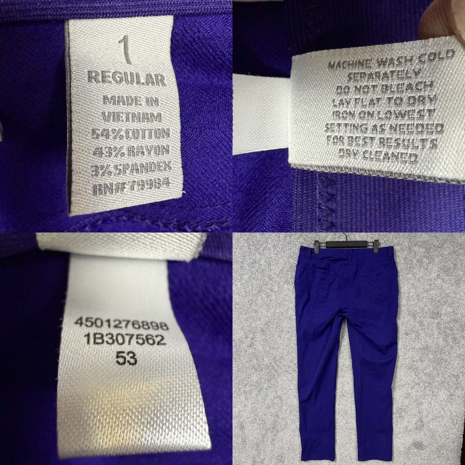 Vintage Chico's So Slimming Chino Pants Women 34x30 Purple Tapered Stretch Office Casual Slimming Front Flat Button Zip Pockets Size 25" / US 0 / IT 36 - 8 Thumbnail