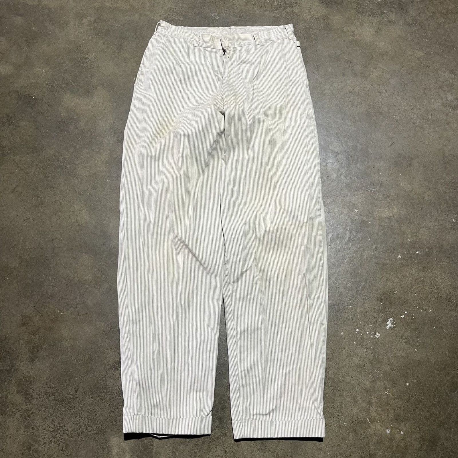 Vintage Vintage 50s White/Green Striped Side Clasp Pants 28x29 Size US 28 / EU 44 - 1 Thumbnail