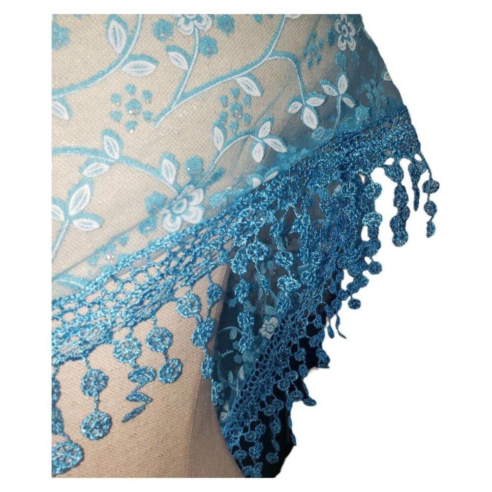 Designer CT1586 Blue & White Sheer Embroidered Handmade Shawl Size ONE SIZE - 5 Thumbnail