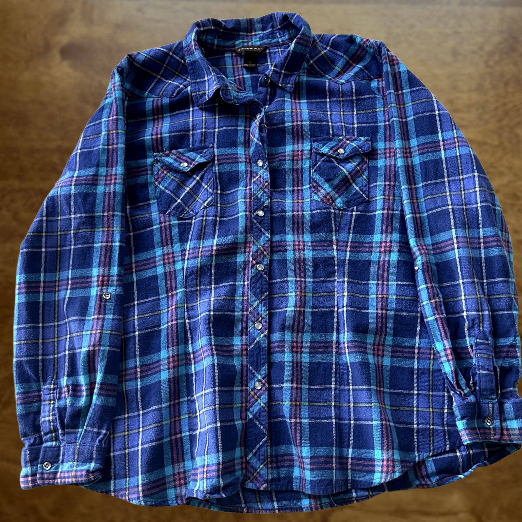 Vintage Bit & Bridle Shirt Womens 1X Blue Plaid Button-Up Long Sleeve Top Casual Flannel Size XL / US 12-14 / IT 48-50 - 1 Thumbnail