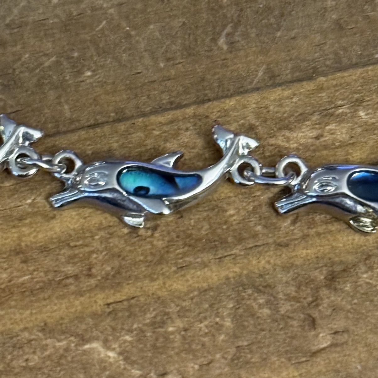 Vintage Vintage silver tone abalone dolphin link bracelet Size ONE SIZE - 2 Thumbnail