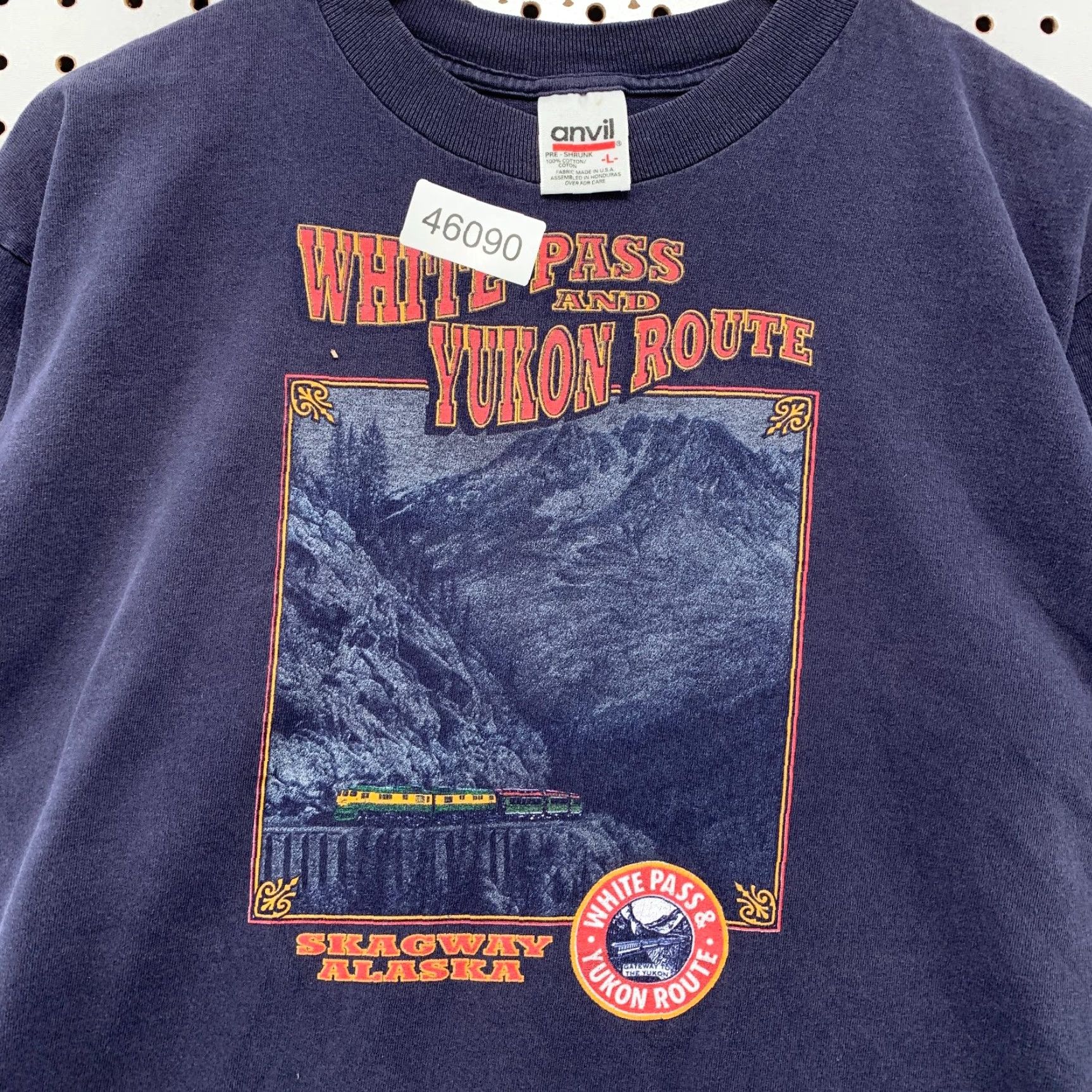 Anvil VINTAGE Skagway Alaska Shirt Men Large Blue White Pass Yukon Route T-Shirt 90s Nature Outdoor Men Size US L / EU 52-54 / 3 - 6 Thumbnail