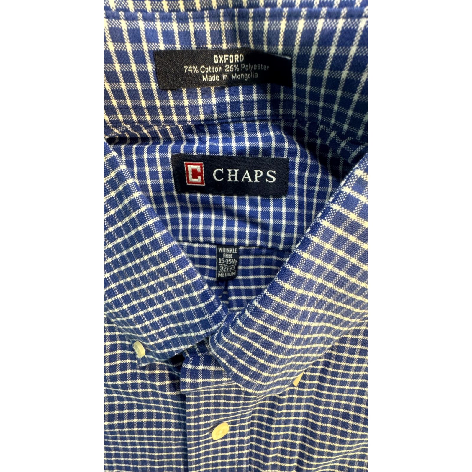 Chaps VINTAGE Chaps Oxford Long Sleeve Button-Up Shirt Mens M Blue Check Shirt Size US M / EU 48-50 / 2 - 2 Thumbnail