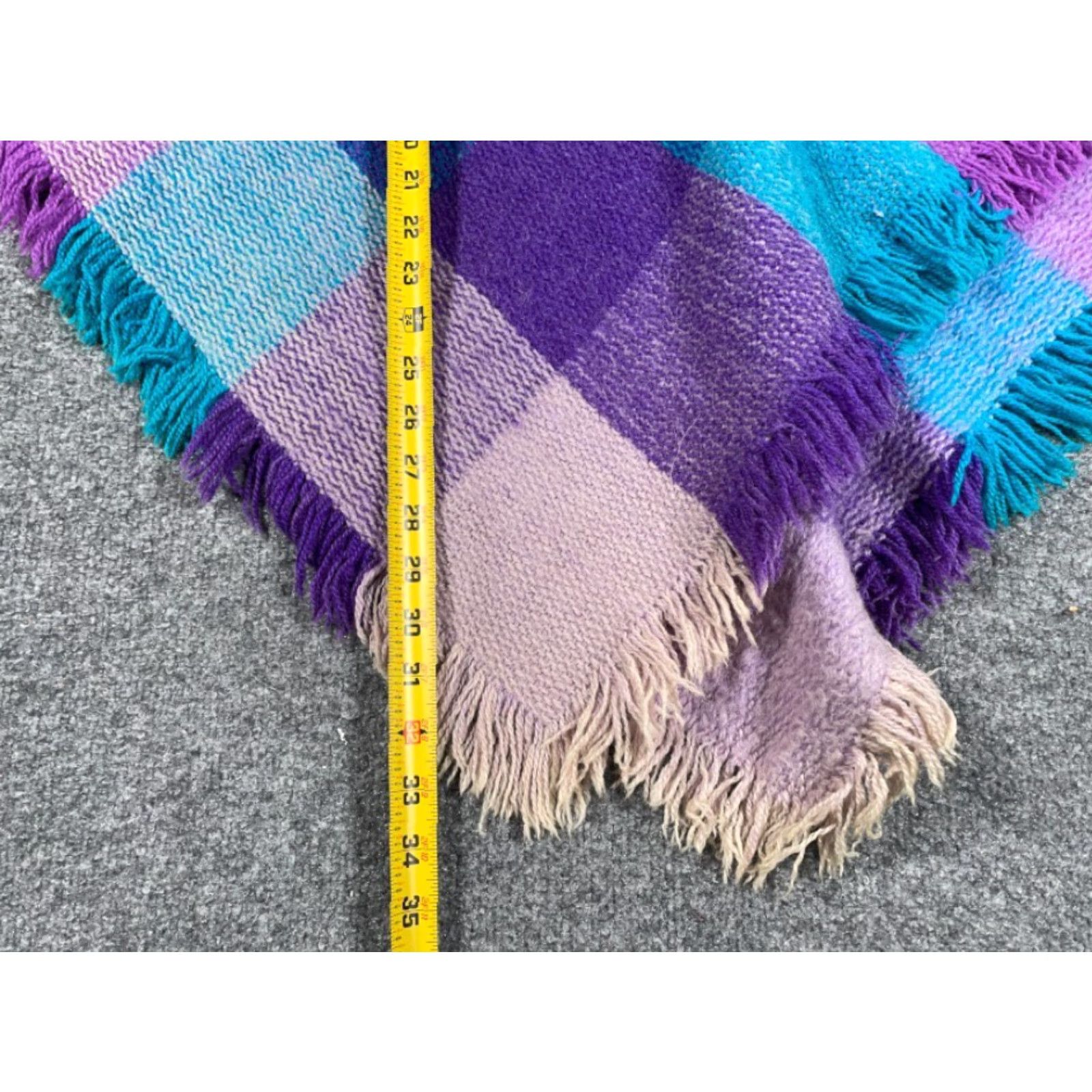 Altea VINTAGE Poncho Wool Purple Teal Plaid Fringe Mujer One Size Boho 80s 90s Hipster Retro Women Size ONE SIZE - 5 Thumbnail