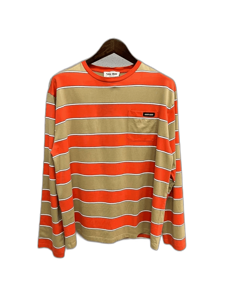 Miu Miu Miu Miu Orange Green Striped Long Sleeve Top Size US M / EU 48-50 / 2 - 1 Thumbnail