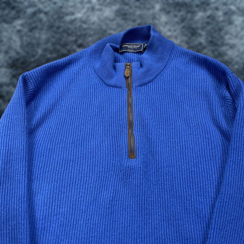 Vineyard Vines Vineyard Vines Sweater Mens XL Blue Cashmere 1/4 Zip Mock Neck Pullover Knit Preppy Size US XL / EU 56 / 4 - 1 Thumbnail