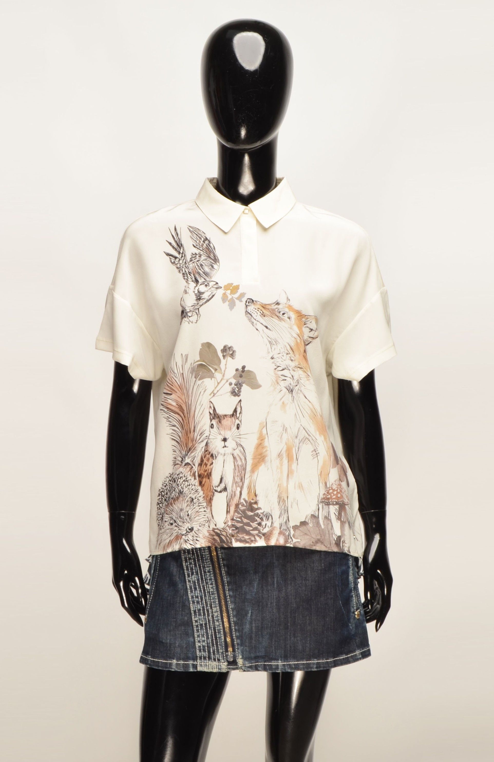 Other Marc Cain Animal Print Fox Bird Nature Graphic Silk Blouse Size S / US 4 / IT 40 - 1 Thumbnail