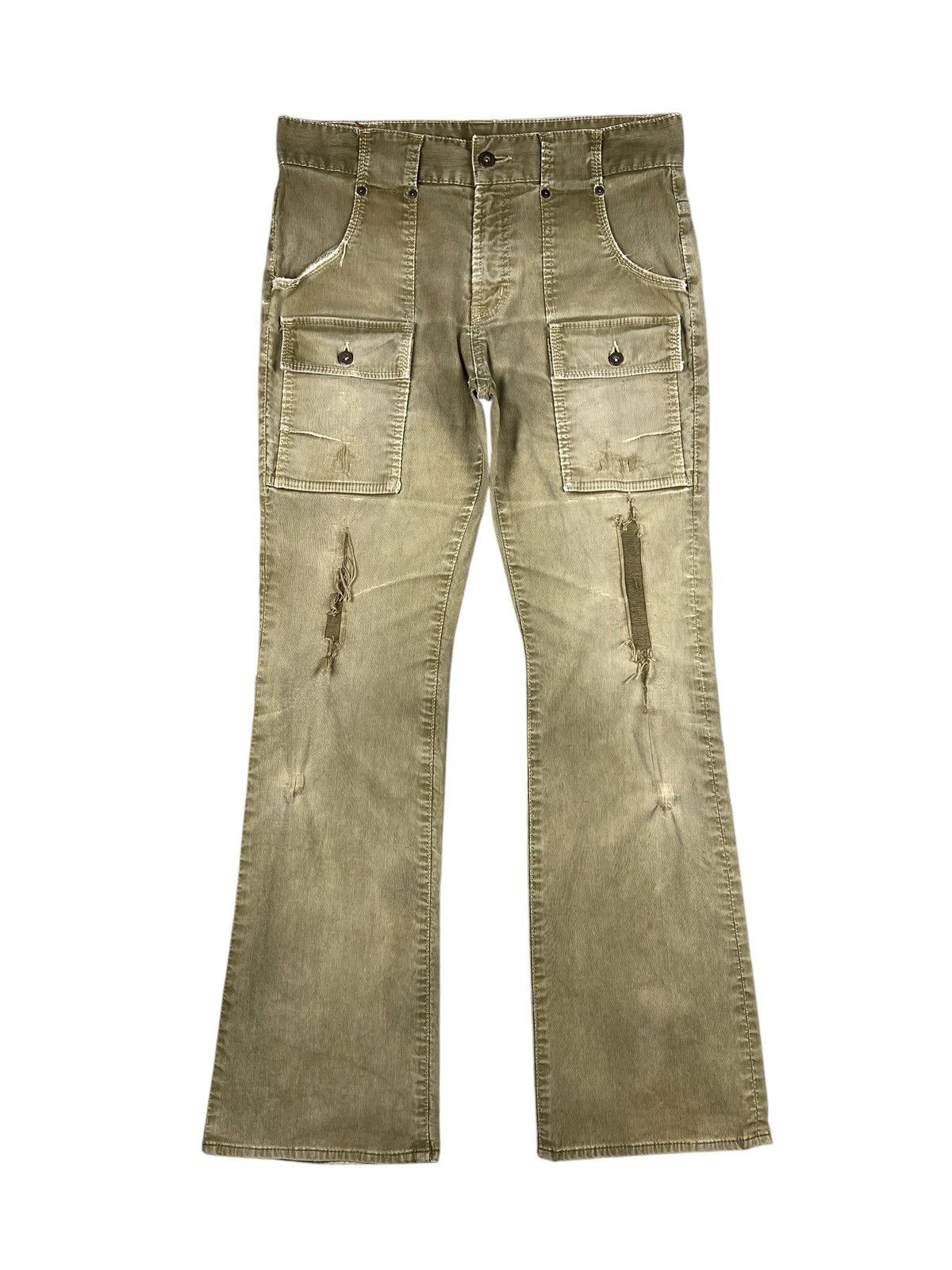 If Six Was Nine × Japanese Brand × Le Grande Bleu (L.G.B.) Kunna 🇯🇵 Sample Distressed Flare Corduroy Bush Pants Size US 32 / EU 48 - 1 Thumbnail