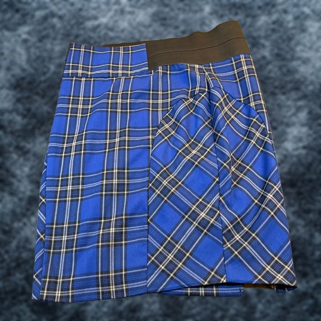 Vintage Charlotte Russe Plaid Skirt Women's Knee Length A-Line Blue Wool-Like Flannel Zip Pockets Zipper Casual Fall Spring Size 32" / US 10 / IT 46 - 1 Thumbnail