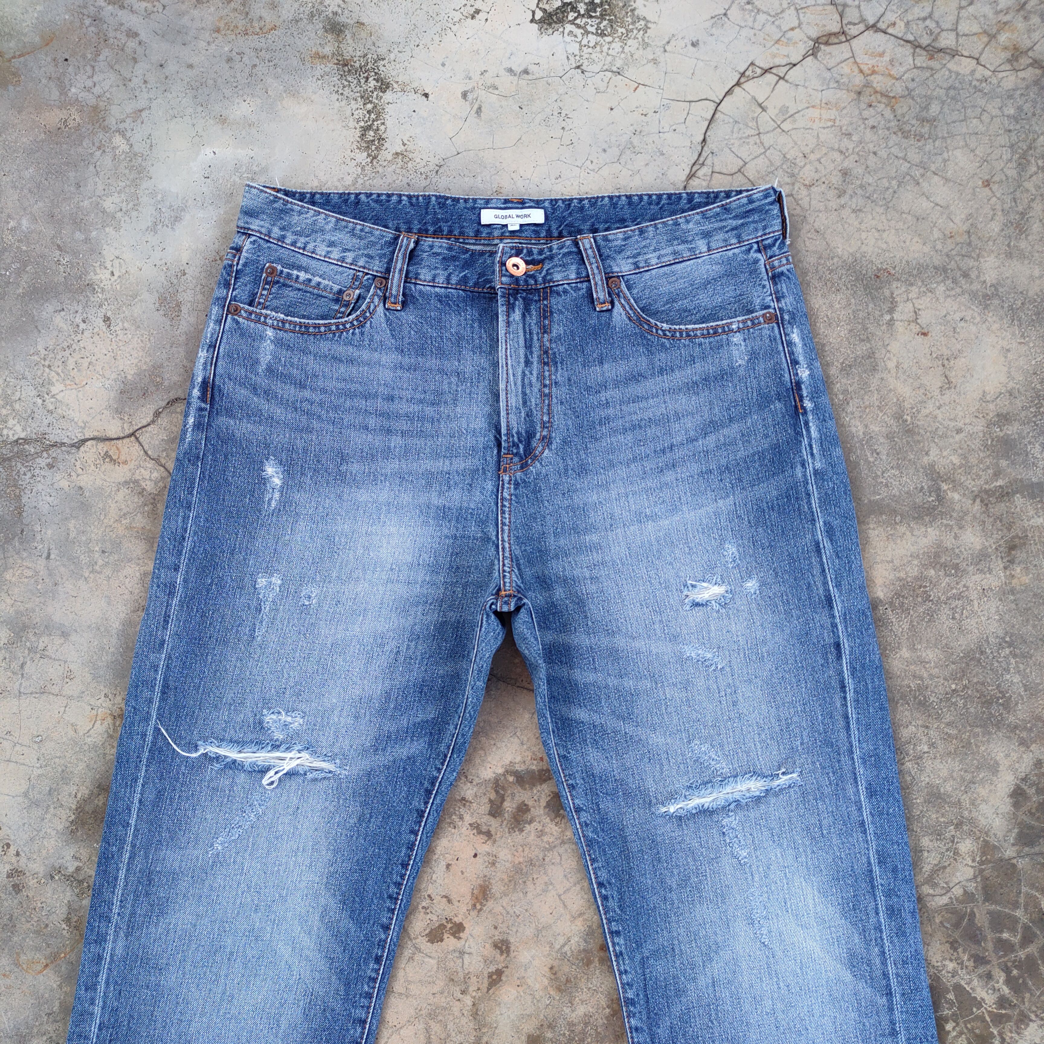 Global Work VINTAGE GLOBAL WORK FADED DISTRESSED DENIM JEAN PANTS Size US 35 - 2 Thumbnail