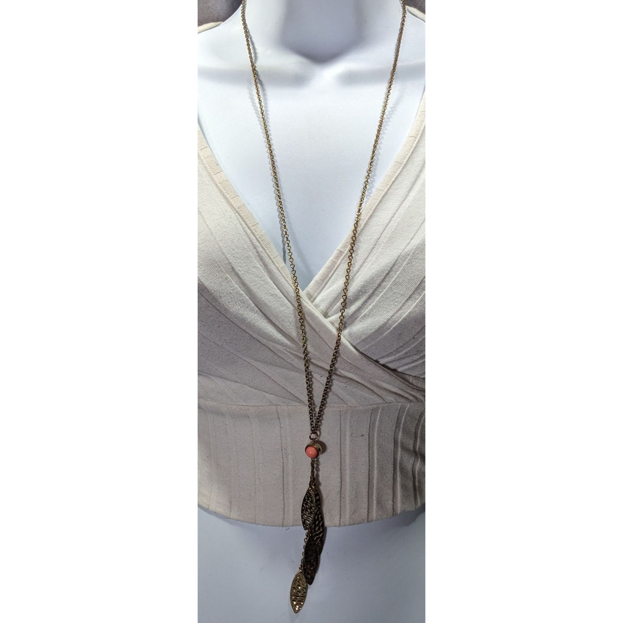 Other Bohemian Hammered Leaf Tassel Necklace Gold Tone With Orange Size ONE SIZE - 2 Thumbnail