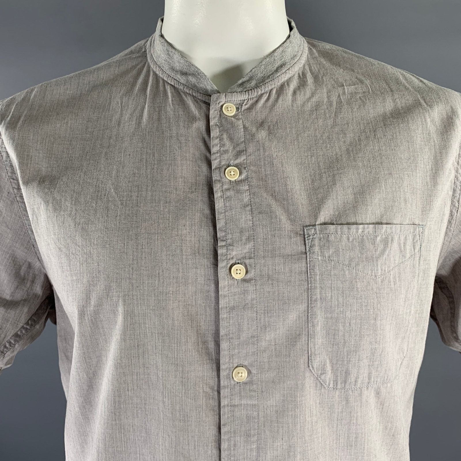 Wings + Horns WINGS and HORNS XL Grey Heather Band Collar S/S Shirt Size US XL / EU 56 / 4 - 2 Thumbnail