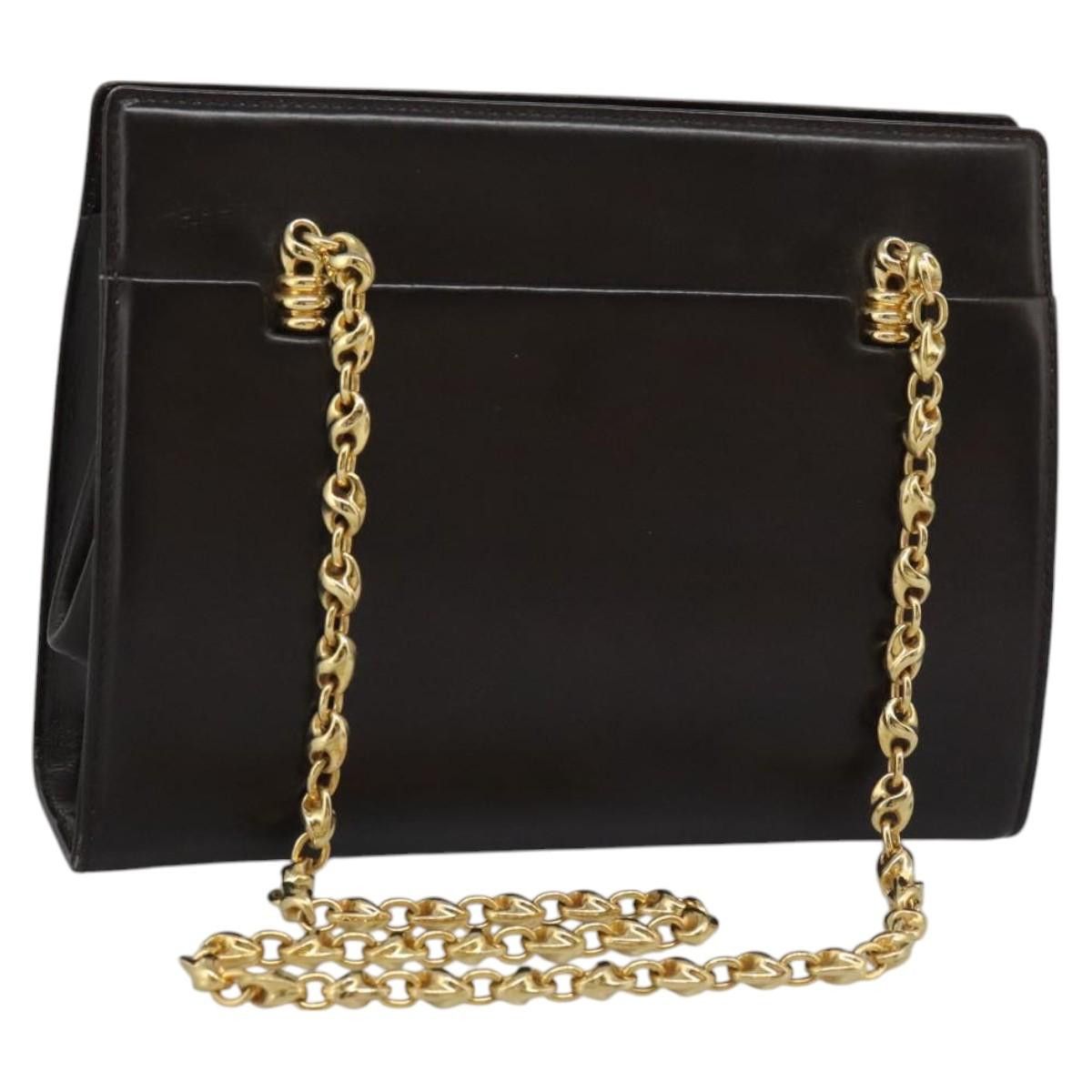 Gucci Chain Shoulder Bag Leather Brown Gold, Women's