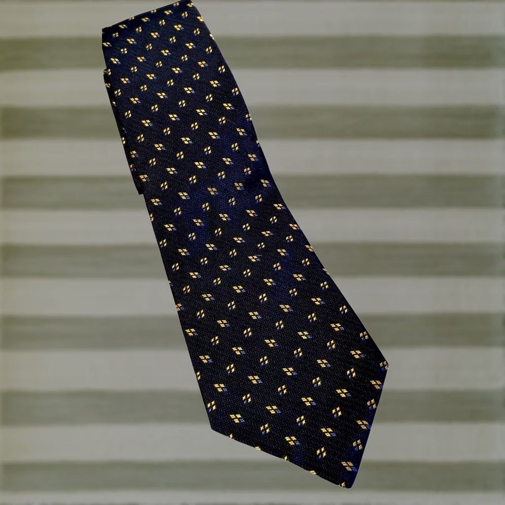 Ralph Lauren Lauren Ralph Lauren Tie Blue Yellow Diamond Woven Silk USA Preppy Silk Tie Mens 57.5" Pointed Pattern Geometric USA Made Size ONE SIZE - 1 Thumbnail