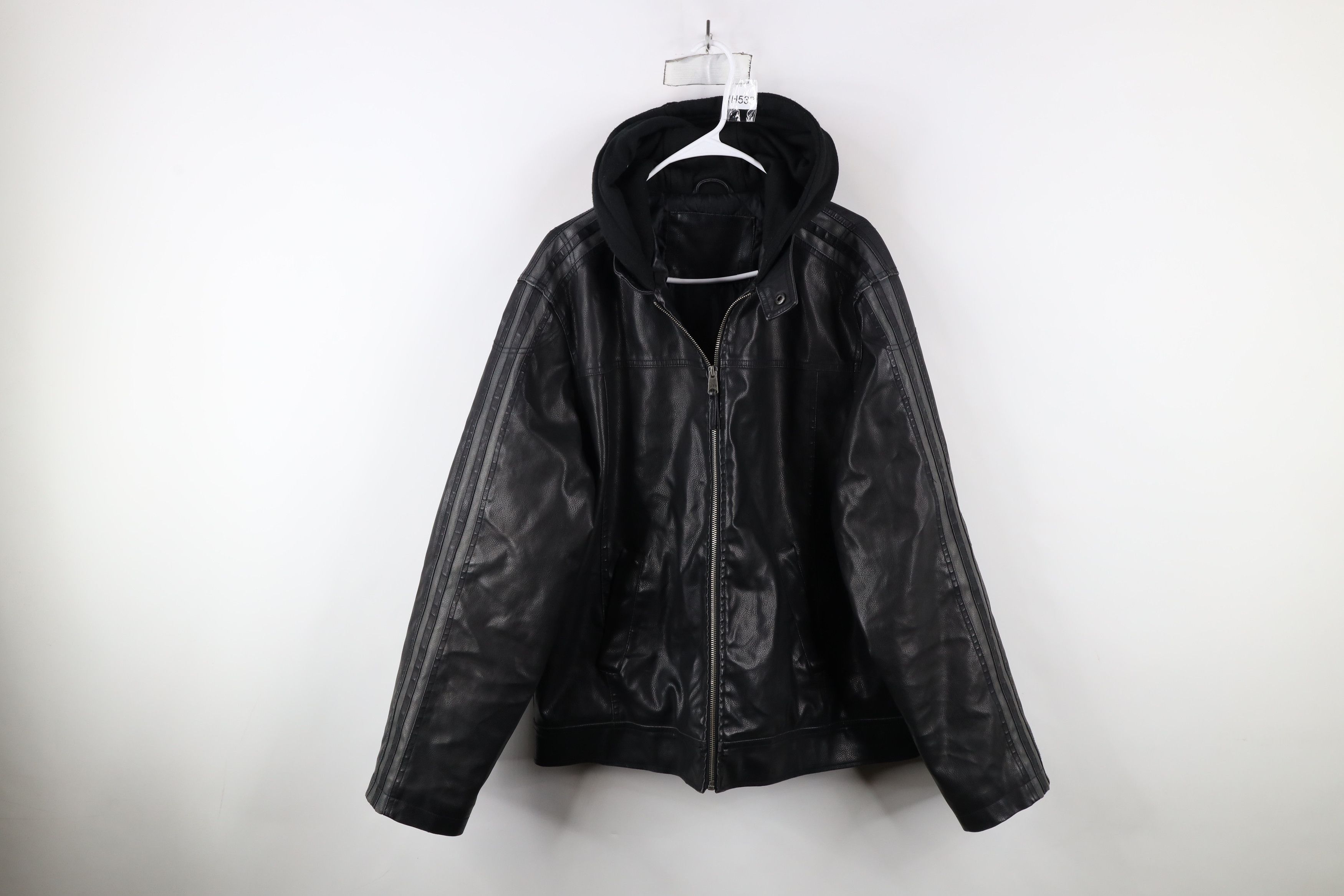 Vintage Vintage 90s Streetwear Hooded Faux Leather Moto Jacket Size US XL / EU 56 / 4 - 1 Thumbnail