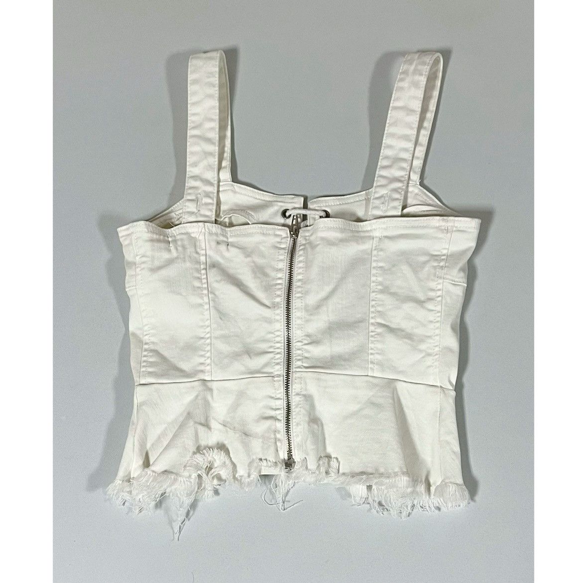 BLANKNYC Blank NYC White Jean Lace-Up Corset Bustier Top Shirt XS 🤍 Size XS / US 0-2 / IT 36-38 - 3 Thumbnail
