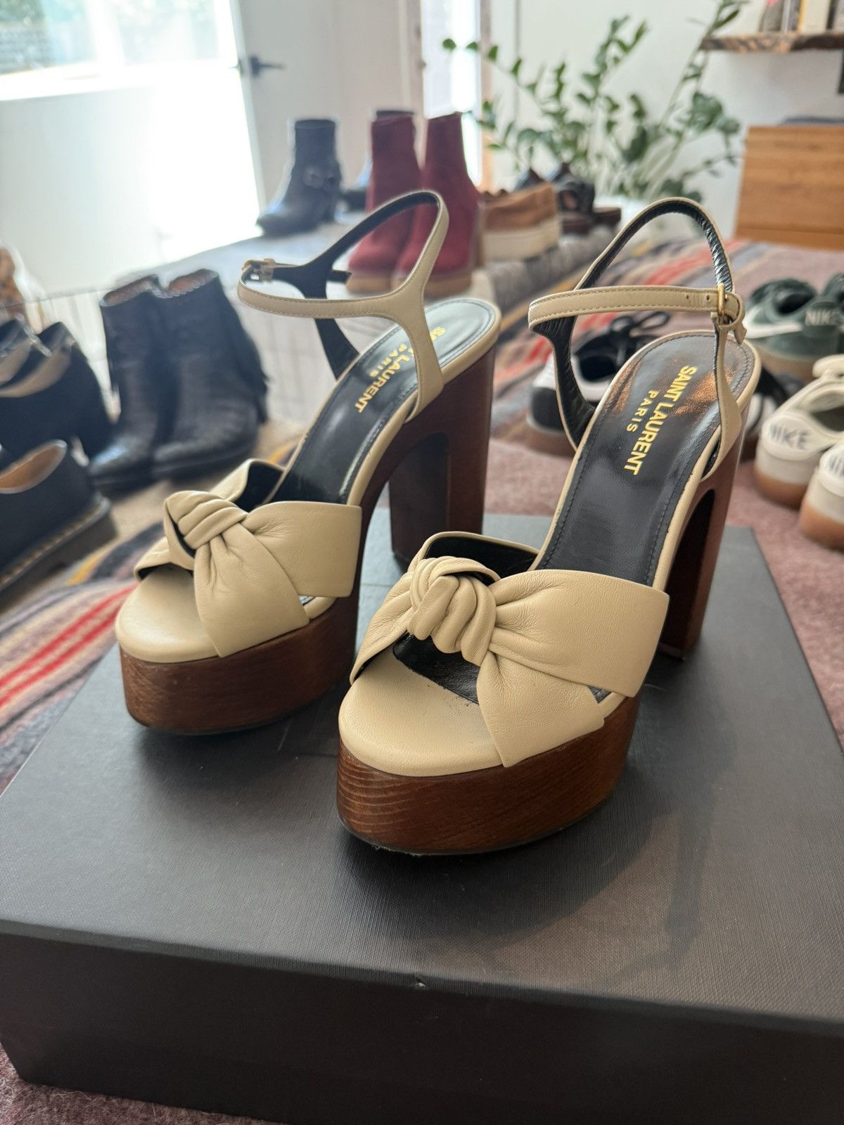 Saint Laurent Paris Saint Laurent Tan and brown leather platform sandals Size US 6 / IT 36 - 2 Thumbnail