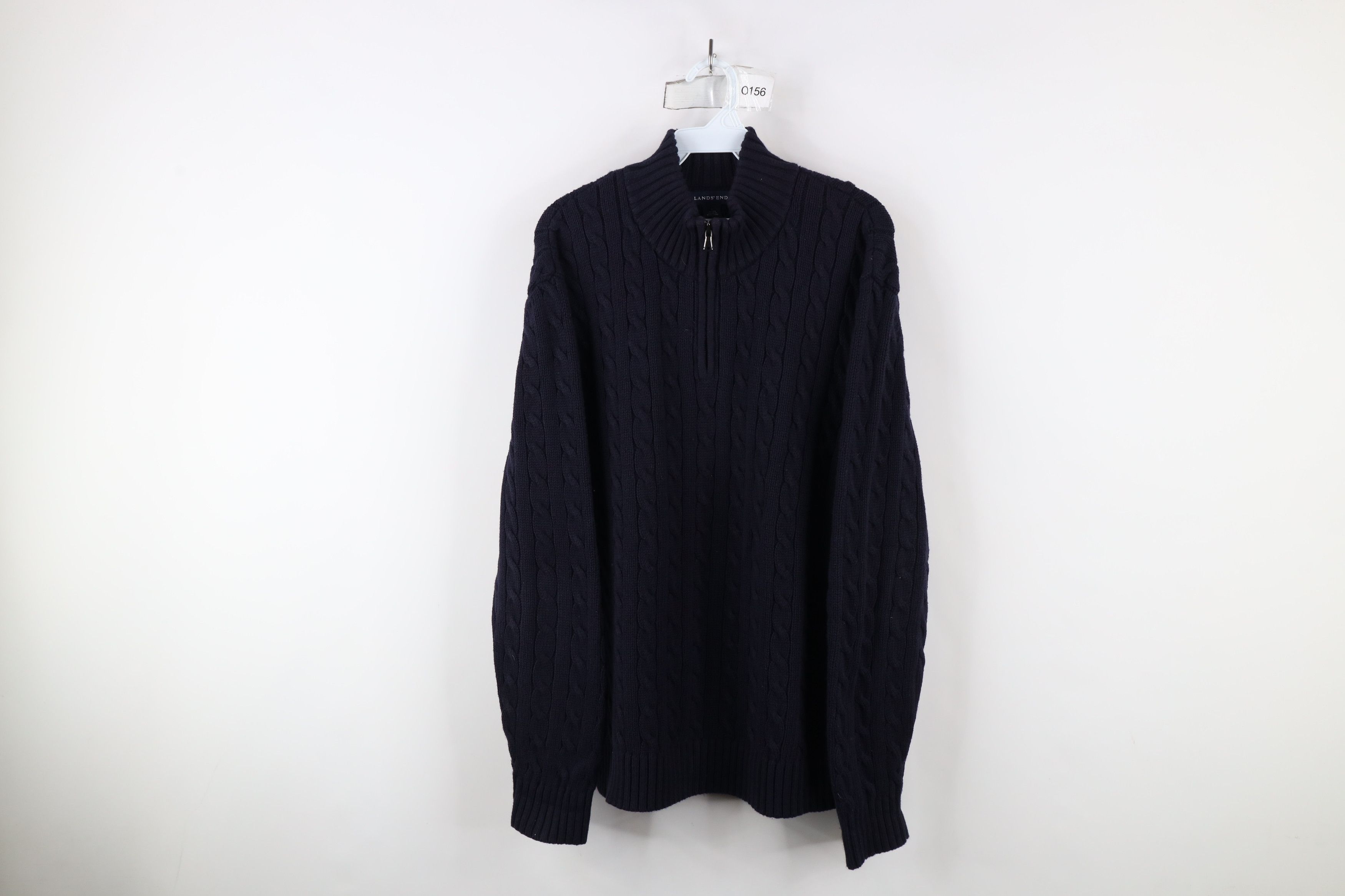 Lands' End × Vintage Vintage 90s Lands End Chunky Cable Knit Half Zip Sweater Size US L / EU 52-54 / 3 - 1 Thumbnail