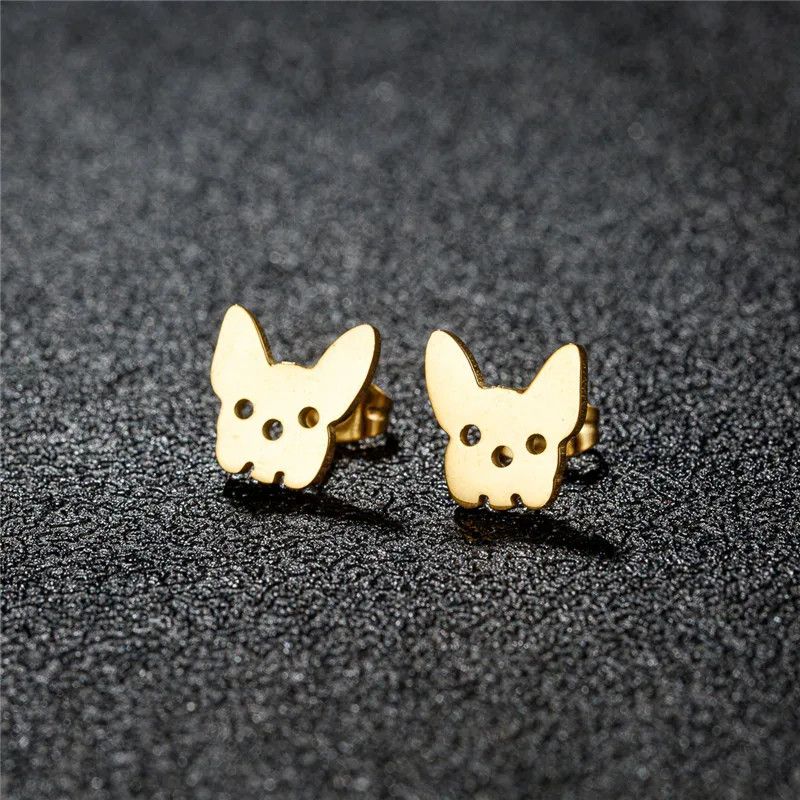 Jewelry Dog Head Mini Stud Earrings Charm Earring Gift Size ONE SIZE - 1 Preview