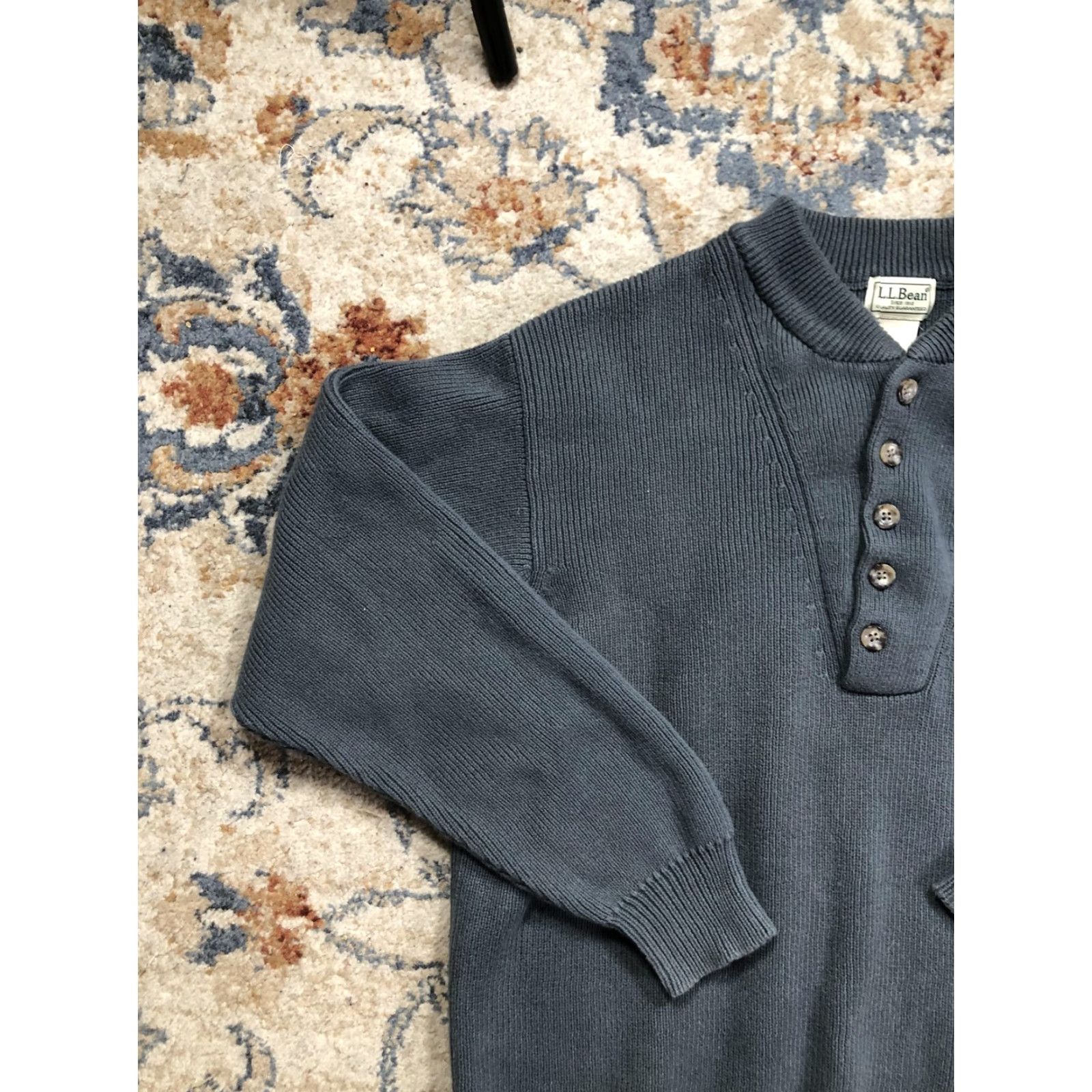 Vintage LL Bean Sweater Mens Large Blue Henley Cotton Knit Long Sleeve Crewneck Pullover Crew Neck MENS Knit Henley Solid 100% Cotton Size US L / EU 52-54 / 3 - 3 Thumbnail