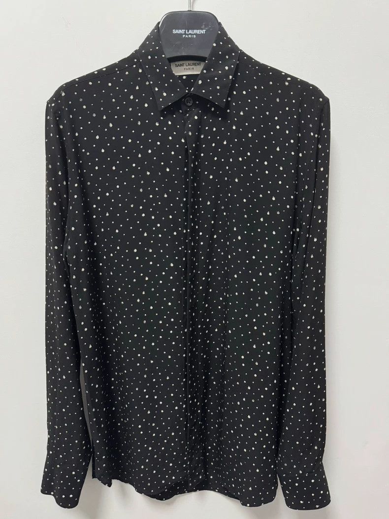 Saint Laurent Paris Saint Laurent Black Polka Dot Silk Shirt Size US S / EU 44-46 / 1 - 1 Thumbnail