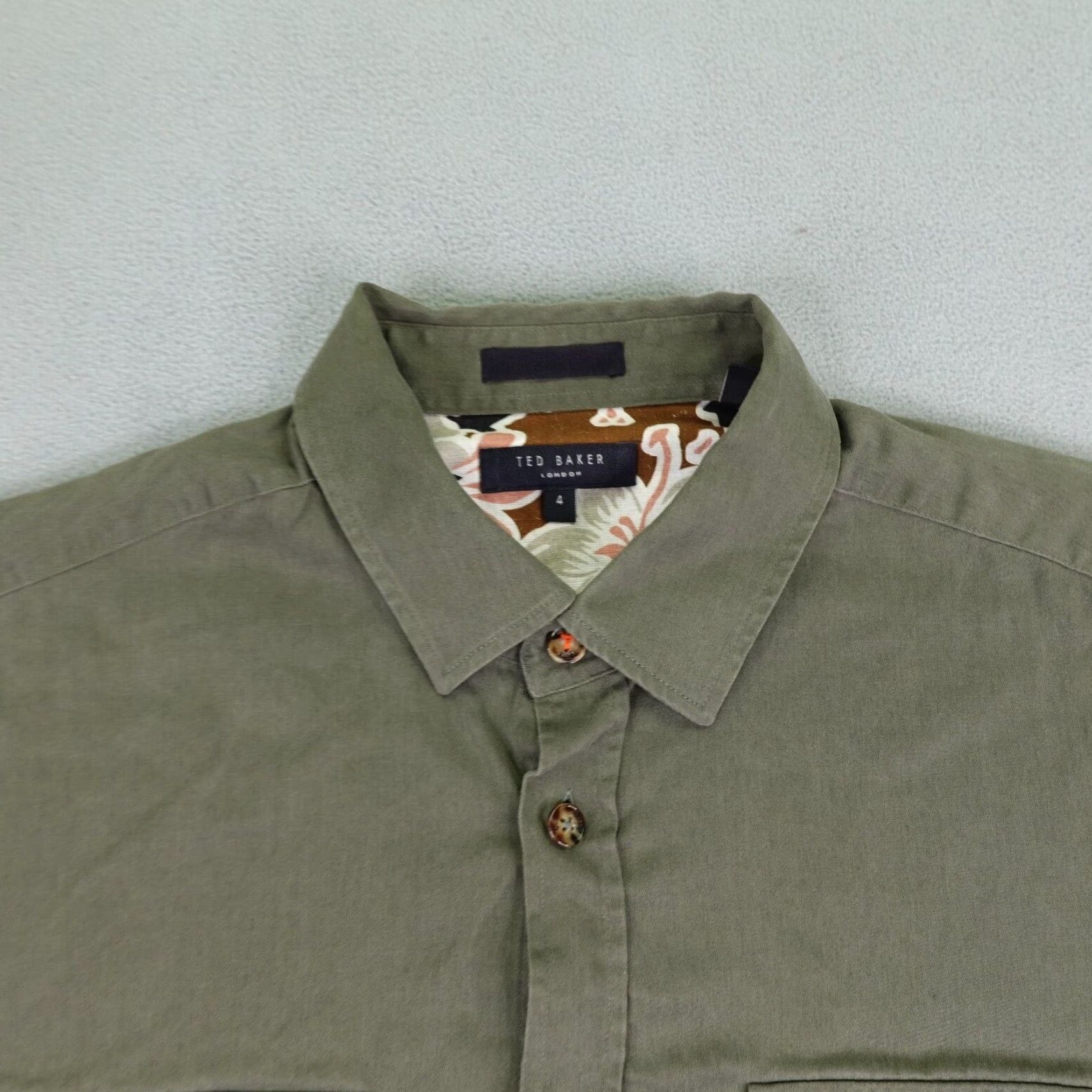 Ted Baker TED BAKER Button-Up Shirt Mens Medium Green Long Sleeve Floral Cuffs Lyocell Blend Classic Designer Size US M / EU 48-50 / 2 - 2 Thumbnail