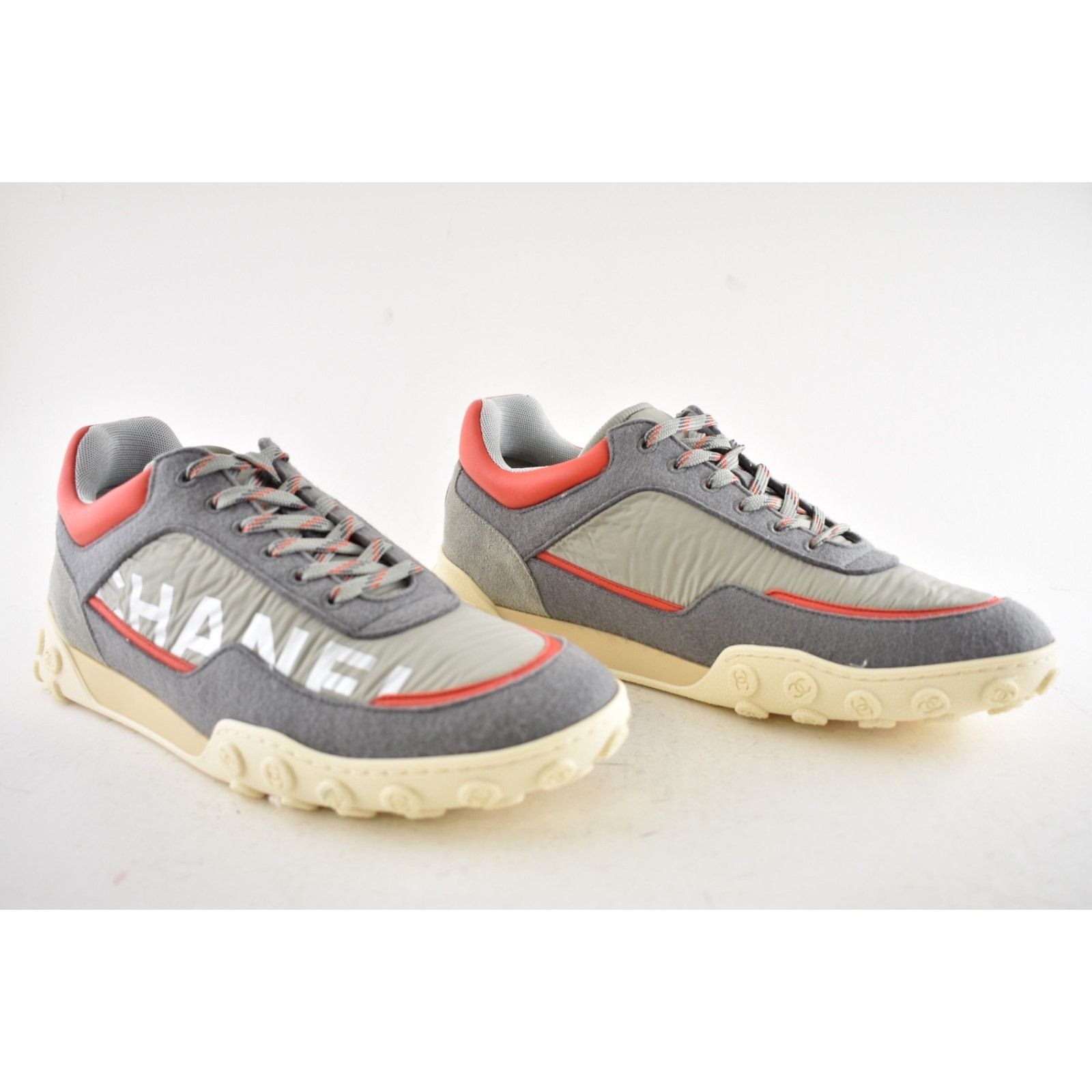 Chanel Chanel Mens 18K Grey Orange Nylon CC Logo Lace Up Low Size US 11 / EU 44 - 3 Thumbnail