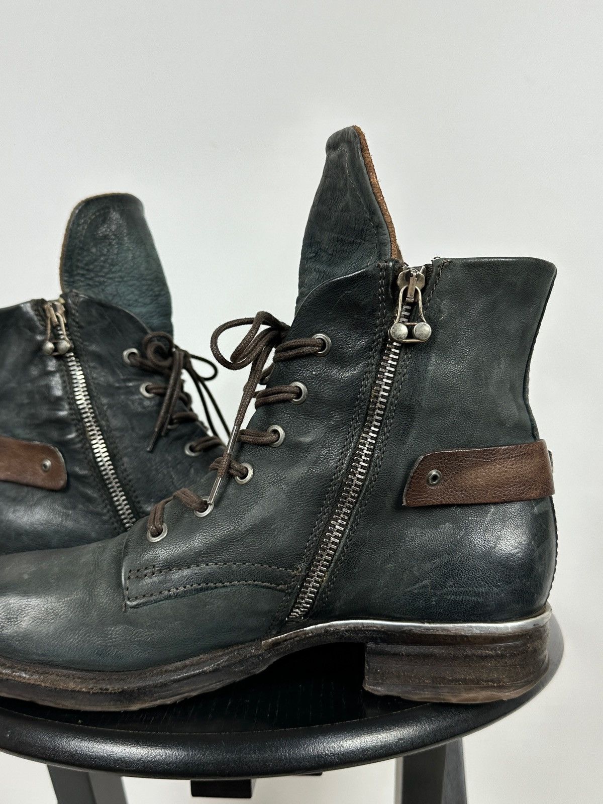 A.S.98 A.S.98. Airstep Navy Green Leather Biker Ankle Boots Size US 10 / IT 40 - 19 Thumbnail