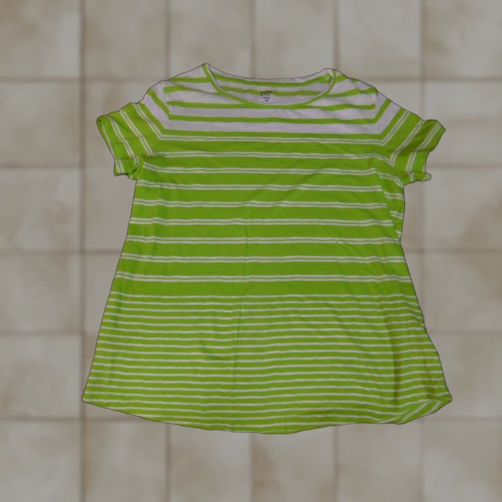 Vintage Crown & Ivy Blouse Womens Medium Green Striped Knit Crew Neck Short Sleeve Pullover Casual Regular Size M Size M / US 6-8 / IT 42-44 - 1 Thumbnail
