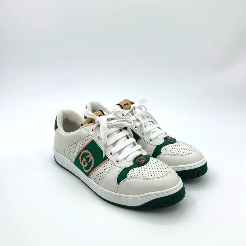 Gucci Gucci White GG enamel green tail lace-up casual sneakers 25 Size US 9.5 / EU 42-43 - 2 Thumbnail