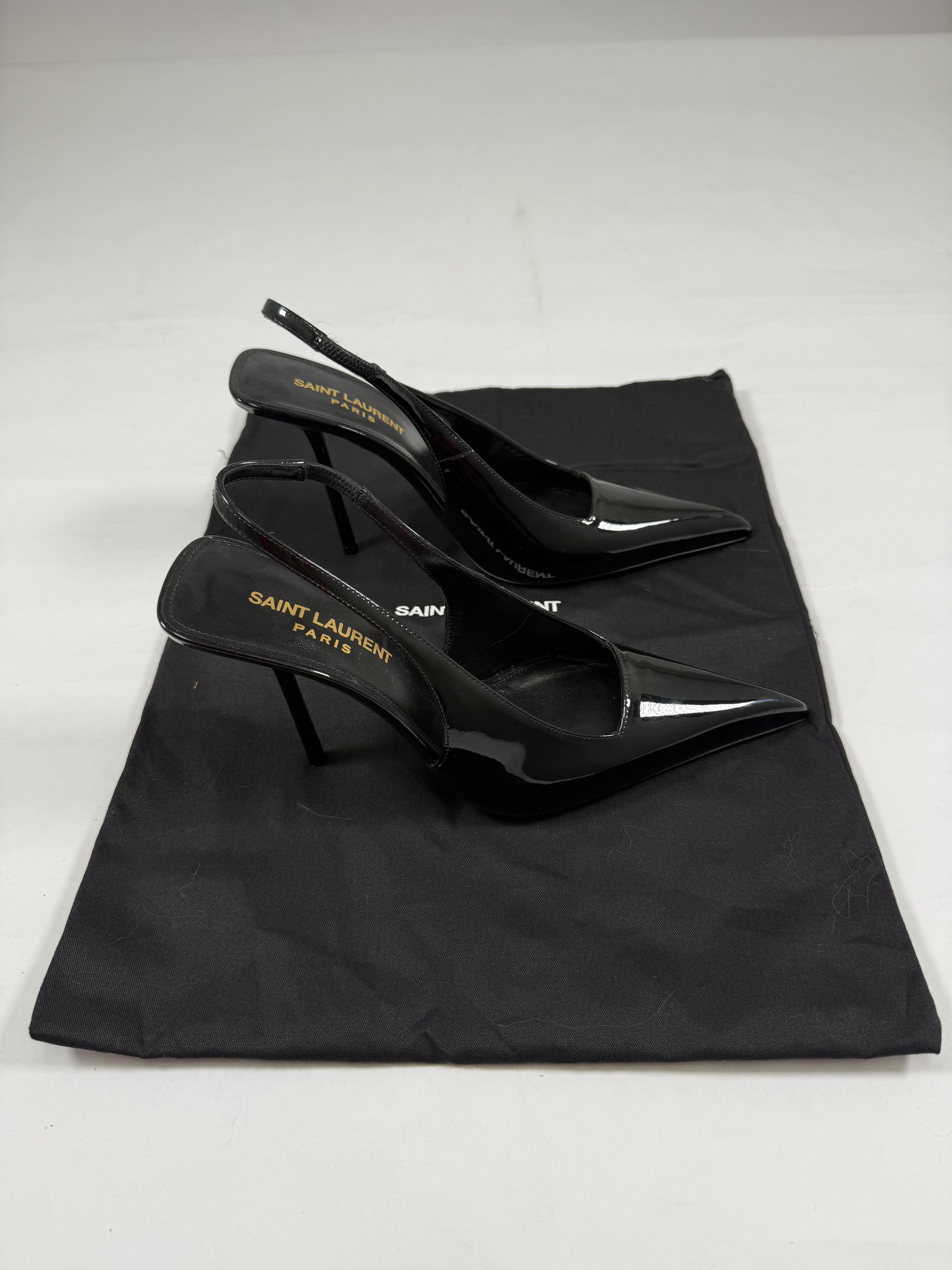 Yves Saint Laurent YSL SAINT LAURENT KISS 105 SLINGBACK PUMPS PATENT LEATHER Size US 6.5 / IT 36.5 - 4 Thumbnail