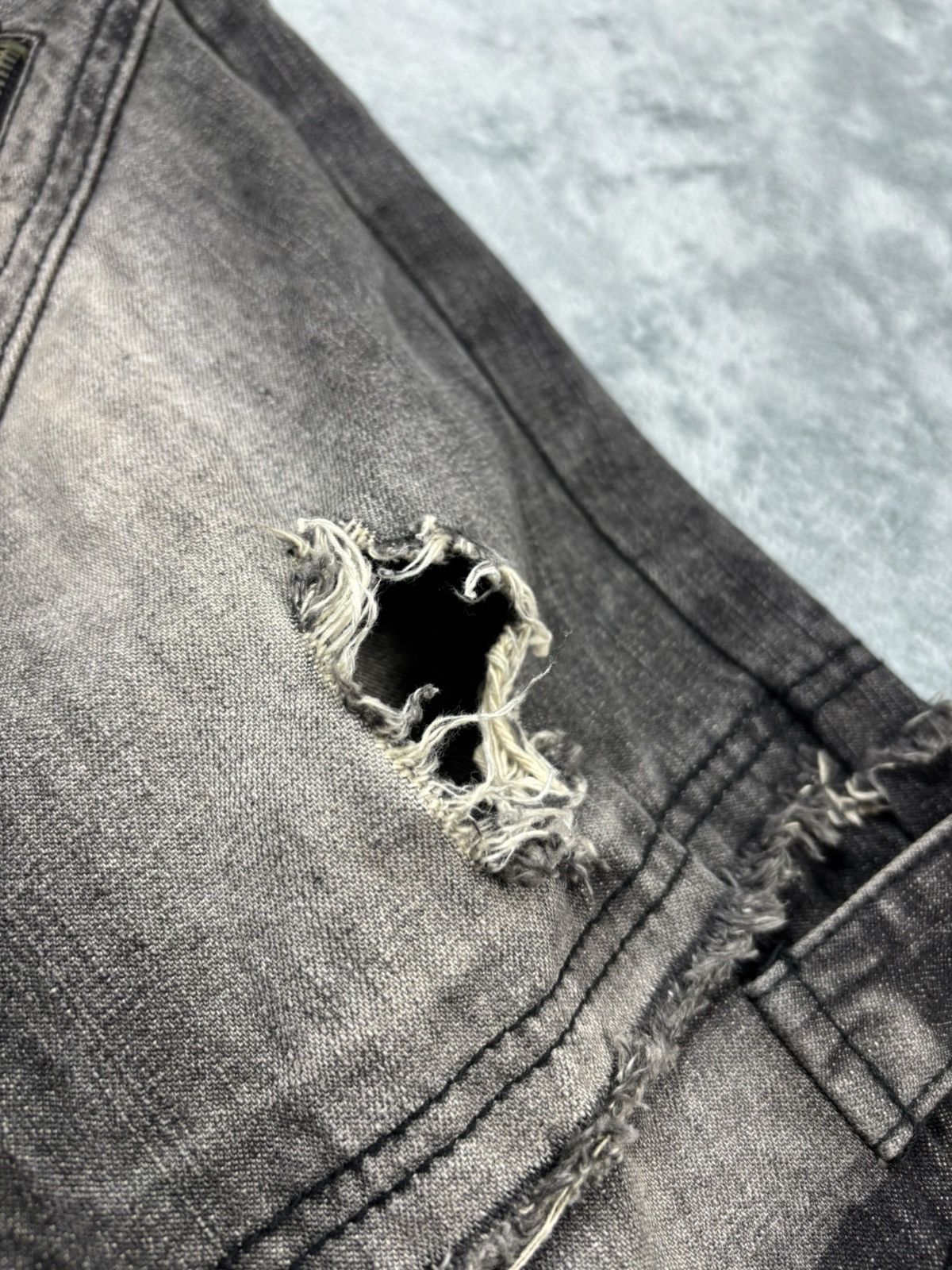 14th Addiction Black Boccaro Bondage Distressed Flared Jeans S0222 Size US 29 - 7 Thumbnail