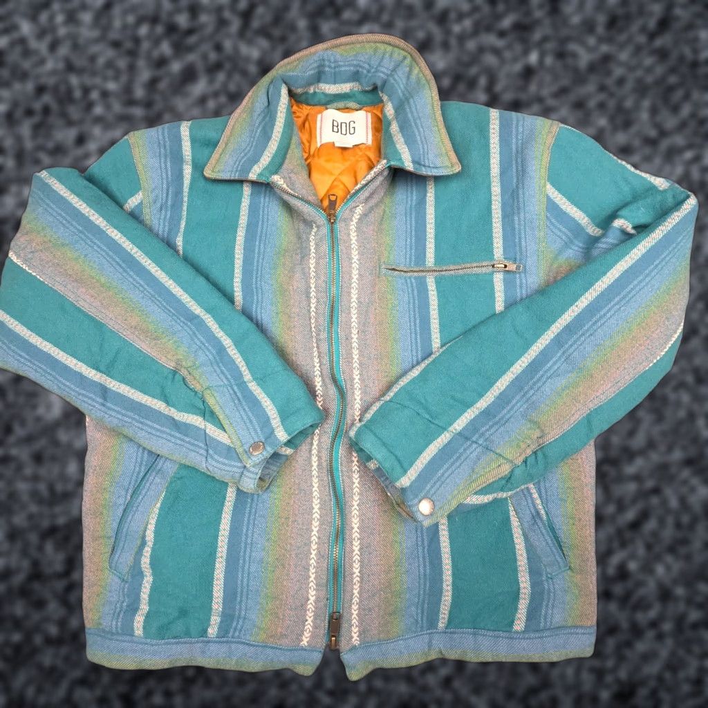 Bdg BDG UO Brushed Stripe Work Jacket Men Large Green Aztec Southwest Zip Lined Jacket Size US L / EU 52-54 / 3 - 1 Thumbnail