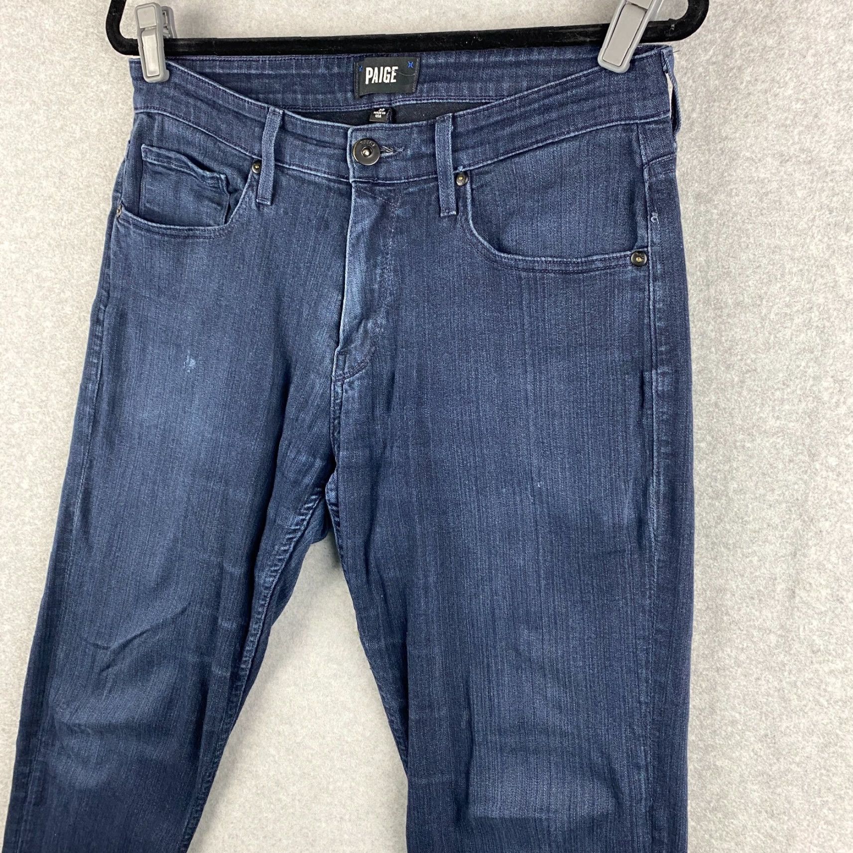 Paige Paige Federal Jeans Mens 30 Blue Straight Stretch Dark Wash Denim Distress Pant Size US 30 / EU 46 - 4 Thumbnail