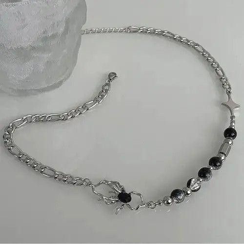 Jewelry Titanium Steel Spider Crystal Beads Necklace for Men Women Size ONE SIZE - 4 Thumbnail