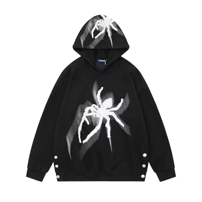 image of Vintage Spider Embroidery Graphic Black Hoodie, Men's (Size Medium)