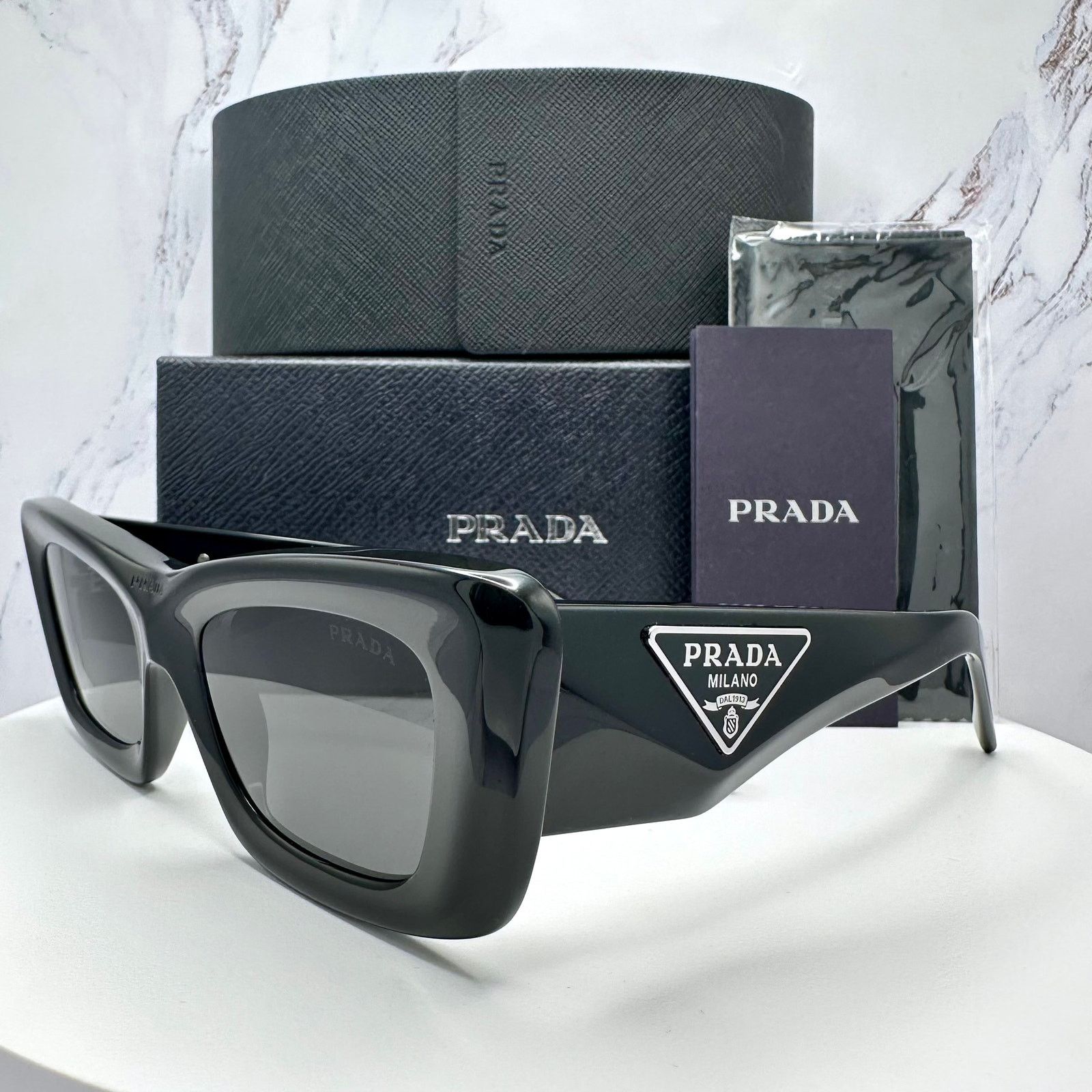 Prada Prada Sunglasses Black Square Cat Eye Triangle Logo Size ONE SIZE - 13 Thumbnail