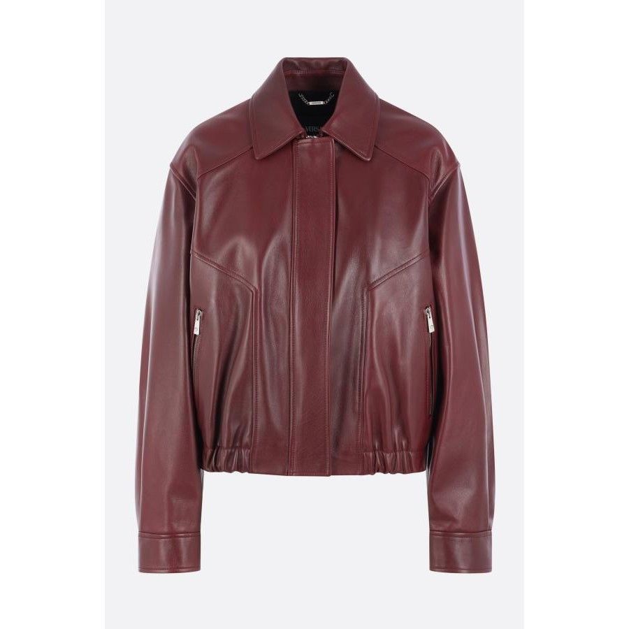 Versace VERSACE Burgundy Leather Full Zip Jacket New & Authentic (Wo Size XS / US 0-2 / IT 36-38 - 1 Thumbnail