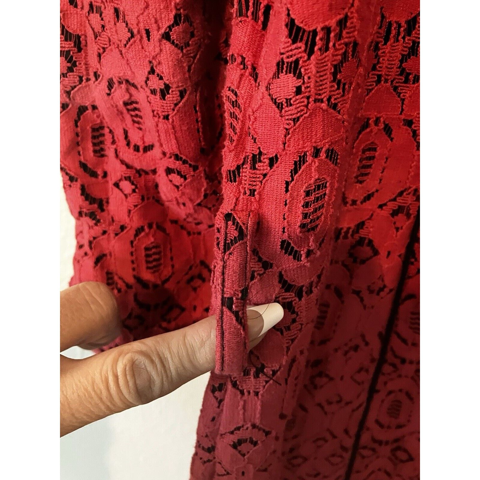 W&LT W118 Walter Baker Pallava Lace Trench Coat Red Black Small Size S / US 4 / IT 40 - 5 Thumbnail