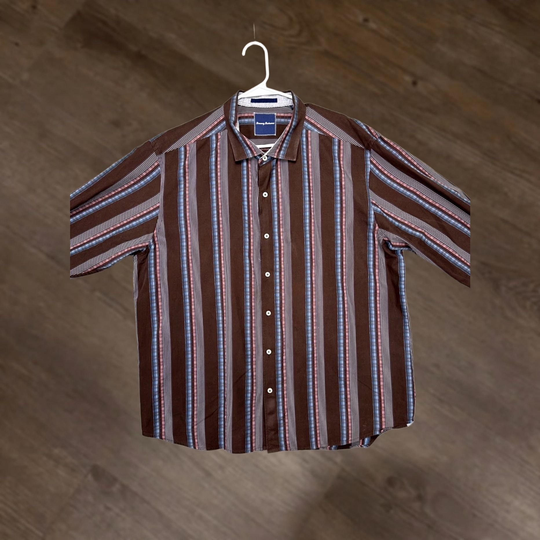 Tommy Bahama VINTAGE Tommy Bahama Shirt Mens 2XL Brown Balance Stripe Silk Blend Button Down Casual Size US XXL / EU 58 / 5 - 1 Thumbnail