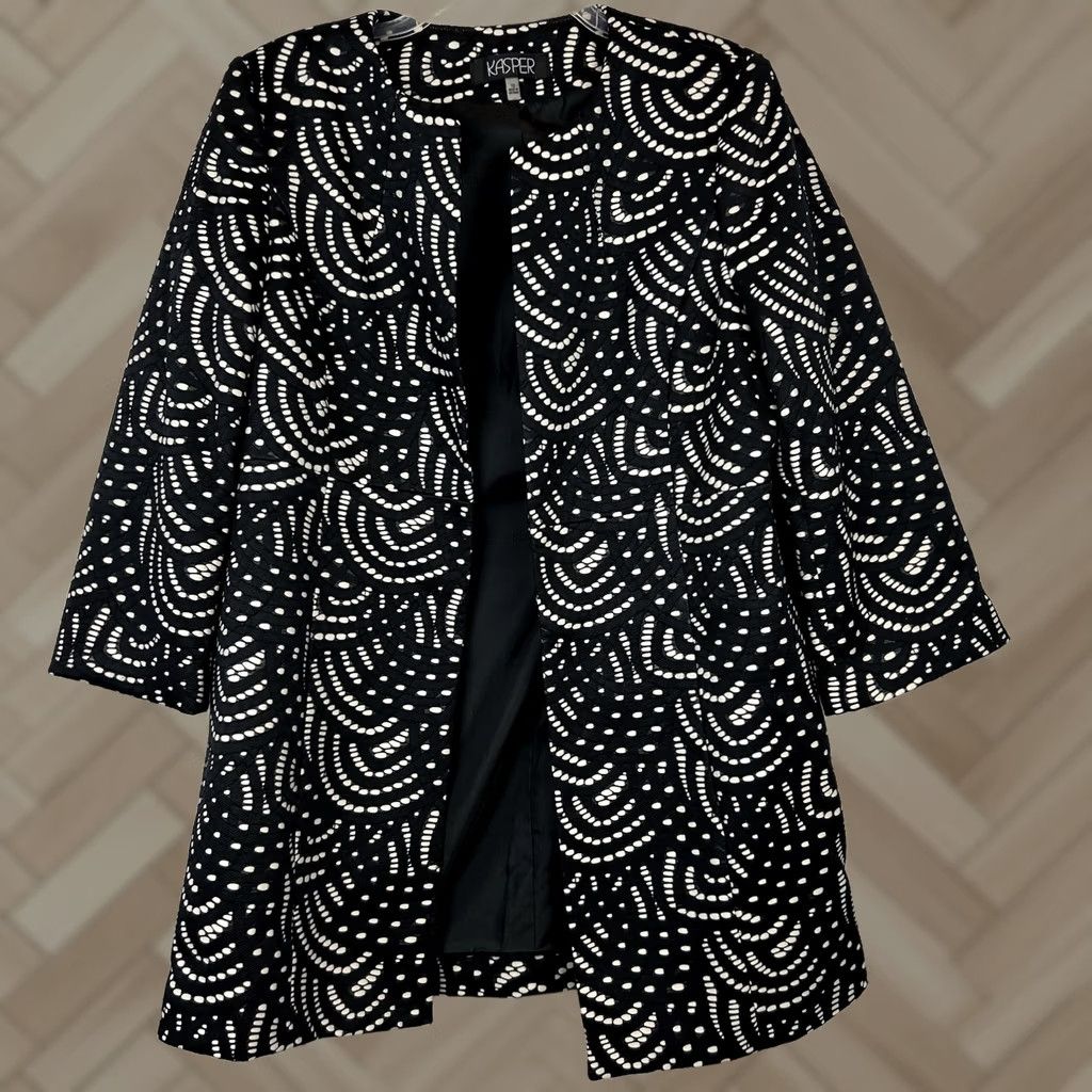 Kasper Black Beige Textured Professional Blazer Workwear Women Jackets Jacket Size L / US 10 / IT 46 - 1 Thumbnail