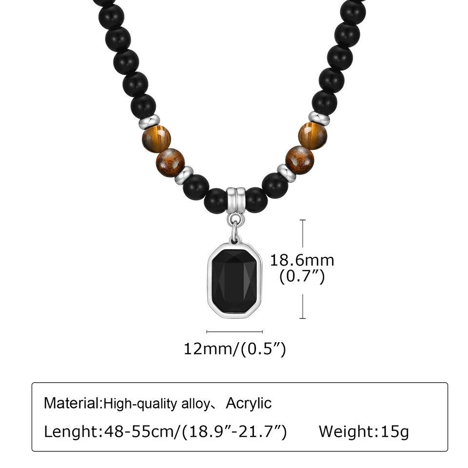 Jewelry × Vintage Mens Geometric Charm Necklaces, Black Beaded Tier Eye Stone Size ONE SIZE - 4 Thumbnail
